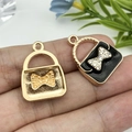 DIY handbag pendants in gold brushed metal and black enamel with sparkling rhinestones - Black Dripping Oil Zinc Alloy Rectangular Rhinestone Women Bag (Large) / 17.5x23.5