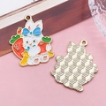 DIY rabbit charm with blue bow and carrot in enamel alloy for jewelry making - Carrot Bunny (18545)