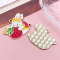 Cute rabbit strawberry enamel pendant charm in red and gold for DIY jewelry making - Strawberry Bunny (18546)