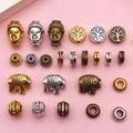 DIY jewelry beads in silver and gold featuring elephant, tree of life, and buddha shapes - 24-Piece Mixed Set (SN728)