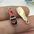 Lipstick-shaped alloy pendant charm with red heart and black enamel for DIY hair clips - Black Dripping Oil Zinc Alloy Lipstick / 7x20