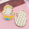 Enamel Easter bunny in egg pendant with golden textured back for DIY jewelry - Eggshell Bunny (18547)