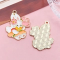 Pendentif lapin en alliage avec fleur et dos doré pour la création de bijoux DIY - Lapin Fleur (18548)