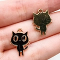 Detail of cute black enamel cat charms with gold metal back for DIY jewelry making - Black Cat (11026)