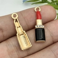 Lipstick shaped alloy pendant with red and black enamel drips and sparkling rhinestones - Black Dripping Oil Zinc Alloy Rhinestone Lipstick / 7x25