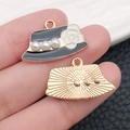 DIY black hat charm with white camellia and pearl details for handmade jewelry crafts - Black Dripping Oil Zinc Alloy Hat Women Skirt / 23x17