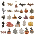 Assorted Halloween enamel charms including pumpkin ghost and bat for DIY jewelry making - 28 Styles Set (M674)