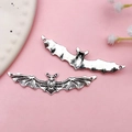 Antique silver bat pendant for Halloween DIY jewelry making with wings texture detail - Double Hole Bat Pendant (18411)