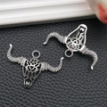 Antique silver bull skull pendant with hollow design for DIY jewelry and necklaces - Hollow Pattern Bull Head Style (18709)