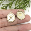 Golden oval pendant with red rose, white enamel finish and pearl border detail - White Pearl Oval Rose (15896)