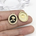 Oval rose charm in black enamel finish with golden relief and pearl border - Black Pearl Oval Rose (15897)