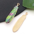 Pendentif plume en alliage émaillé trois couleurs avec motifs abstraits variés - Plume Abstraite Noir Violet Vert