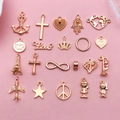 Assorted DIY rose gold charms including anchors and hearts for necklace making - KC Gold 20-Piece Set (SN686)