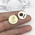 Golden and black-white rose alloy flower pendants for vintage hair accessory DIY making - Round Black Rose (15902)