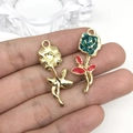 Blue and gold enamel rose flower charm pendants for handmade jewelry and DIY accessories - Blue Long Rose Flower (15956)