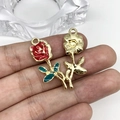 Exquisite red enamel rose and golden flower alloy charms for DIY jewelry making - Red Long Rose Flower (15957)