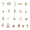 20pcs golden metal jewelry charms set including cross, heart map, and crown pendants - KC Gold Set 20 Styles 1pc Each