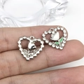 Silver alloy heart pendants with rose embossing and white enamel flower detail - Heart White Rose (15962)