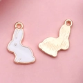 Cute bunny and tulip charm in rose gold and white enamel for DIY jewelry making - White Enamel Rabbit (9945)