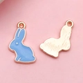 Sky blue tulip rabbit alloy pendant with rose gold textured back for DIY jewelry making - Enamel Lake Blue Rabbit (9946)