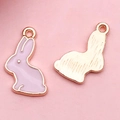 Pink tulip bunny alloy pendant with rose gold finish and textured metal back for DIY jewelry - Pink Enamel Rabbit (11892)