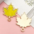 Golden maple leaf pendant with bright yellow enamel finish for DIY jewelry making - Yellow