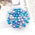 Mix of gradient colorful faux pearls in a round storage box for DIY jewelry making - Round Bead without Hole (9104) / 1 Piece Pack (8mm) / Iridescent Gradient