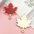 Red enamel maple leaf charm with gold metal finish for DIY jewelry and necklaces - Orange Brown