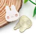 Pink enamel bunny alloy pendant charms for DIY jewelry making and keychains - White Enamel Cartoon Rabbit Head (13920)