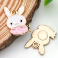 DIY bunny charm with pink base and letter T detail for custom jewelry making - White Enamel Rabbit Lying on Carrot (17506)