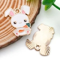 Easter rabbit alloy enamel charm with carrot for DIY jewelry making white and gold - White Enamel Rabbit Hugging Carrot (18536)