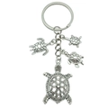 Silver metal turtle keychain set with one large hollow turtle and three small solid pendants - Antique Silver Turtle (ER621)