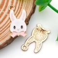 Cartoon rabbit enamel pendant charm with pink bow and rose gold plating for DIY crafts - Pink Long Ear Rabbit with Tie (18831)