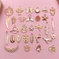 Set of 28 rose gold alloy charms featuring butterfly, tree of life, and floral DIY designs - 30 Pieces Mixed Set (SN687)