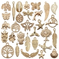 Mix of gold-plated animal and plant pendants including owl and butterfly for DIY jewelry - Mixed Multiple Shapes Set (SN687)