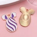 Easter rabbit egg alloy pendant with purple and white stripes and golden sunburst back - Purple Striped Pattern (18597)