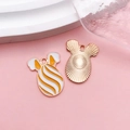 White and orange enamel bunny charm pendant with golden metal back for DIY jewelry - Yellow Striped Pattern (18598)