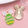 Green Easter egg charm with white bunny ears and Happy Easter text for DIY jewelry - Happy Easter Text Egg (18599)