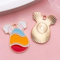 Easter bunny egg alloy enamel pendant with rose gold edge and colorful drop oil design - Wavy Pattern Egg (18600)