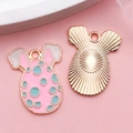 Pink enamel Easter bunny egg charm with blue dots and rose gold alloy metal finish - Pink Dotted Pattern (18601)