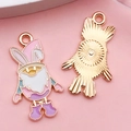 Easter gnome rabbit enamel charm in pink and purple for DIY jewelry making - Pink Hat Gnome Charm (18604)