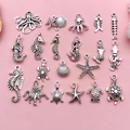 Retro silver ocean theme alloy charms set including seahorse and starfish for DIY jewelry - Antique Silver Sea Animal Set (SN700-20 Styles, 1pc Each)
