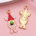 Cartoon gnome charm with red hat and bunny ears featuring green clover on rose gold base - Red Hat Gnome Charm (18605)