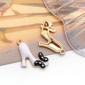 Colgante DIY de tacón alto dorado con esmalte blanco y detalle de lazo de lunares - Tacón Alto de Esmalte Blanco Con Lazo (12001) / 18x18mm