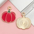 DIY Kürbis Anhänger mit roter Emaille und Goldbeschichtung für Schmuckherstellung - Roter Emaille Kürbis (15502)