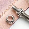 Perle d'espacement en alliage argenté avec motif tissé pour bracelet DIY - Perle à large trou argent antique (10146)