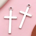 Polished silver metal cross pendant pair with hanging loops for DIY jewelry making - Antique Silver Cross (7916)