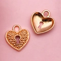 Rose gold heart lock pendants with embossed texture and keyhole for DIY jewelry - Heart Lock