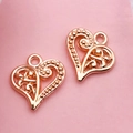 Rose gold hollow heart pendants with filigree patterns for DIY jewelry making - Filigree Heart