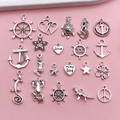 19pcs vintage silver alloy charms set with nautical anchors and ocean theme patterns - Antique Silver Set (SN707)